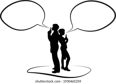 Silhouette eines Comics mit einem Paar Duell mit Blase zu schreiben, was sie sagen 