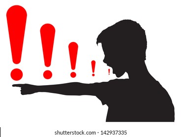 silhouette of command or angry boy on white background