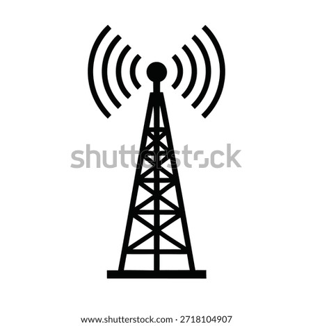 Silhouette of Communication Tower with Signal Waves – Black and White Connectivity Icon
