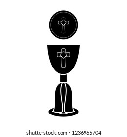 Silhouette of a communion cup and host. Vector illustration design