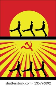 Silhouette of communist soldiers marching, vector