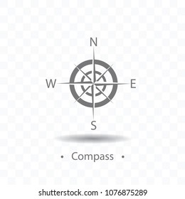Silhouette compass or wind rose icon vector illustration on transparent background.