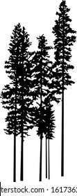 Silhouette of complex pine trees. Handmade.