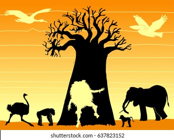 silhouette of composition with African shaman