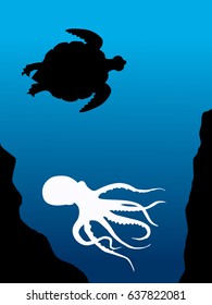 silhouette of composition with underwater animals
