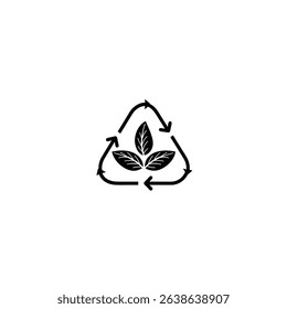 Silhouette of compost leaves with arrows circling them, clean and minimal