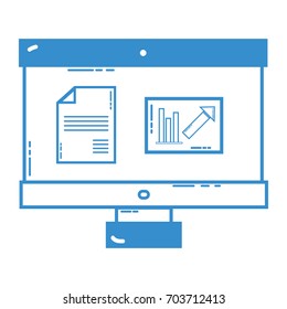 silhouette computer with company document and statistics diagram