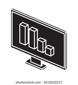 silhouette of computer desktop with infographic isolated icon vector illustration design