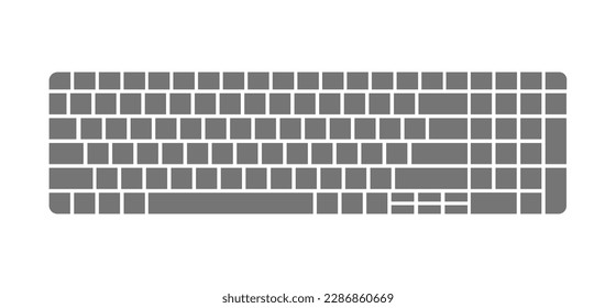 Silhouette computer keyboard. Top view. Computer graphics. Modern technology. Design template. Vector isolated illustration black and white