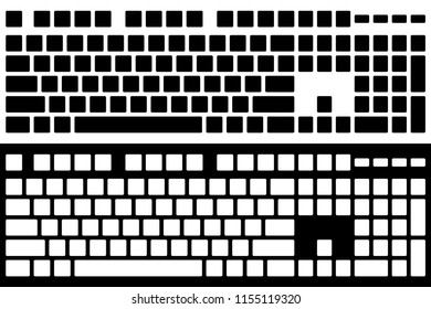 Silhouette Computer Keyboard Vector Isolated. Black and White Version. Top View