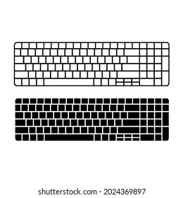 Silhouette computer keyboard. View from above. Vector isolated illustration black and white
