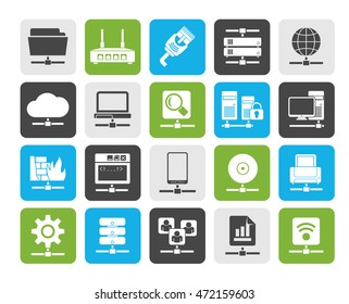Silhouette Computer Network and internet icons - vector icon set