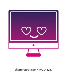 silhouette computer screen in love kawaii cartoon