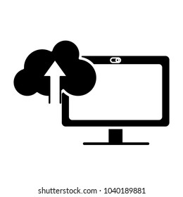 silhouette computer technology with cloud data loading