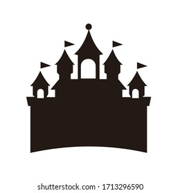 silhouette concept design of castle fort with little flag. 