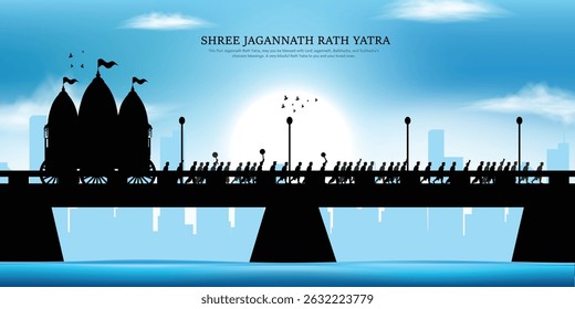 Silhueta conceito Ilustração vetorial de Lord Jagannath, Balabhadra e Subhadra no anual Ratha Yatra. Rath é gente puxando pelas pessoas na ponte. fundo do festival. Faixa, cartaz.