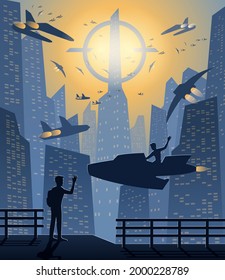 Diseño conceptual de silueta de la ciudad en el futuro,ilustración vectorial