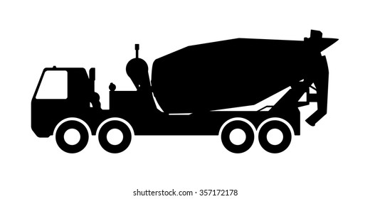 Silhouette of a concrete mixer on a white background.