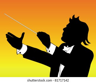 silhouette of conductor on an orange background