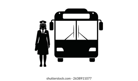 Silhouette: Confident Female Bus Driver Beside City Bus