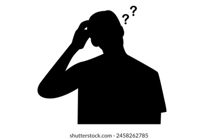 silhouette of Confused man thinks, trying to find a solution