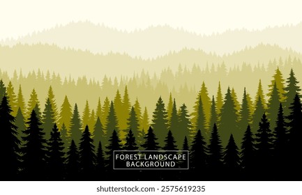 Silhouette of coniferous forest in mountains. Vector illustration