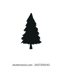 Silhouette of coniferous tree on white background