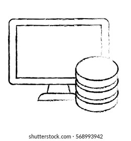 silhouette connected computer banner server design, vector illustration