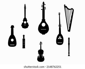 silhouette of consort musical instruments. musical vector icons