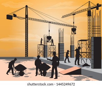 silhouette construction building cartoon shape vector design