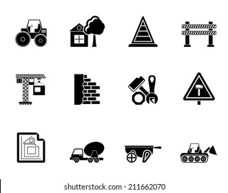 Silhouette Construction and building Icons - vector icon set