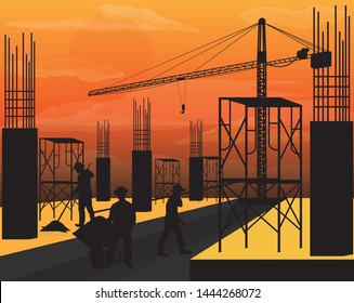 silhouette construction cartoon shape vector design
