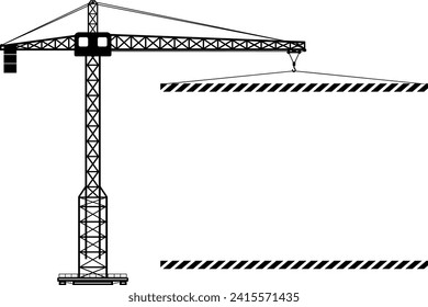 Silhouette of Construction Civil Tower Crane with Poster Icon in Flat Style. Vector Illustration