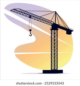 Silhouette Construction crane for erecting buildings. Necessary machine at the construction site. Vector illustration in cartoon style.
