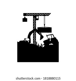 silhouette of Construction and crane  and machinery. Vector isolated on white background