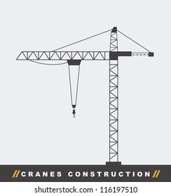 Silhouette Construction Crane Tower Background. Vector Illustration