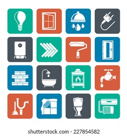 Silhouette Construction And Home Renovation Icons - Vector Icon Set