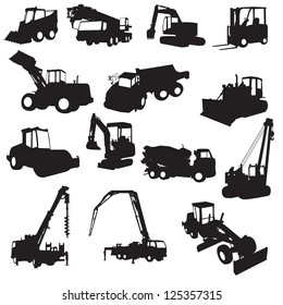 Silhouette of construction machines
