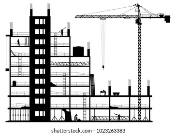 Silhouette of a construction site on a white background. Vector illustration