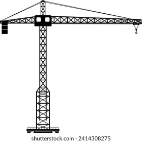 Silhouette of Construction Tower Crane Icon in Flat Style. Vector Illustration