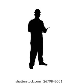 Silhouette of a Construction Worker Holding Plans