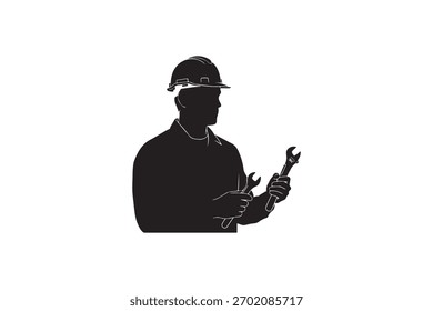 Silhouette eines Bauarbeiters, der Schlüssel hält