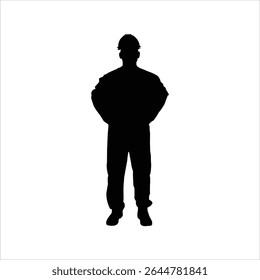 Silhouette of a construction worker isolated on white background