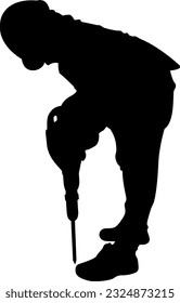 The silhouette of construction workers working in rock drilling on a translucent background.