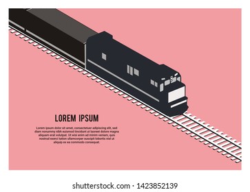 silhouette of container train, simple illustration in isometric view