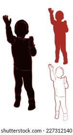 silhouette and contour of the child with raised hand, vector illustration