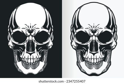 A silhouette contour of a human skull from front view perspective