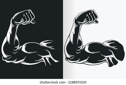 A Silhouette Contour Of Muscular Arm Biceps Flexing On Close Up View