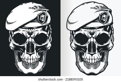 A Silhouette Contour Of A Navy SEAL Skull With Baret From Front View Perspective