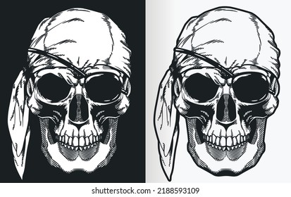 A silhouette contour of a pirate skull from front view perspective